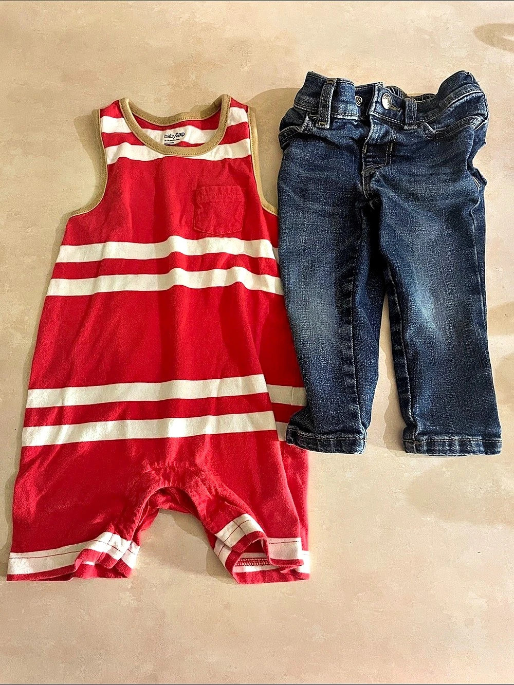 BabyGap Striped Romper & Old Navy Jeans Set Baby 18-24 months